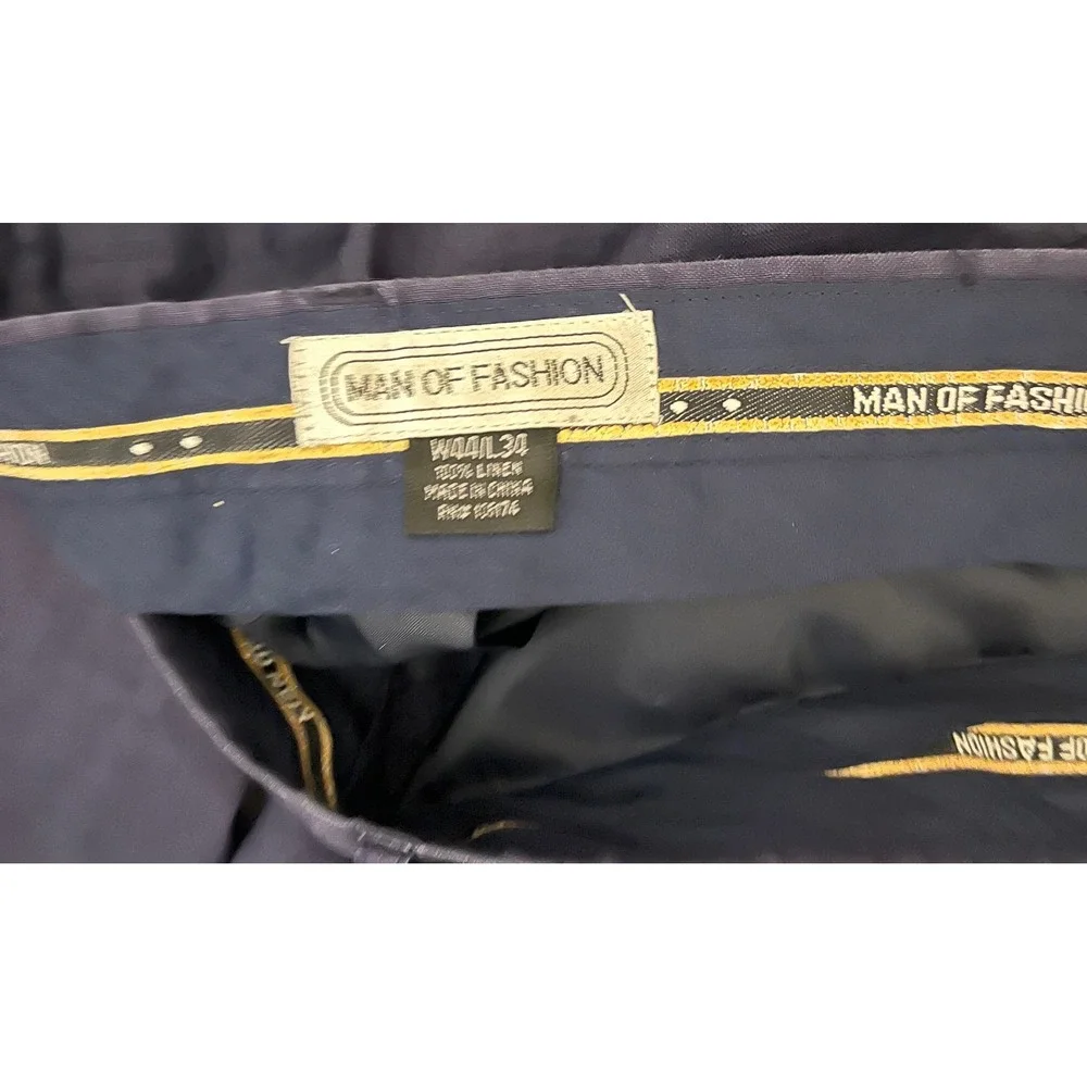 Man of Fashion Mens 2XL Navy Blue 100% Linen 2 Piece Shirt and Pants 44x34 Set